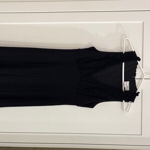 Black Ruffle Trim Midi Dress